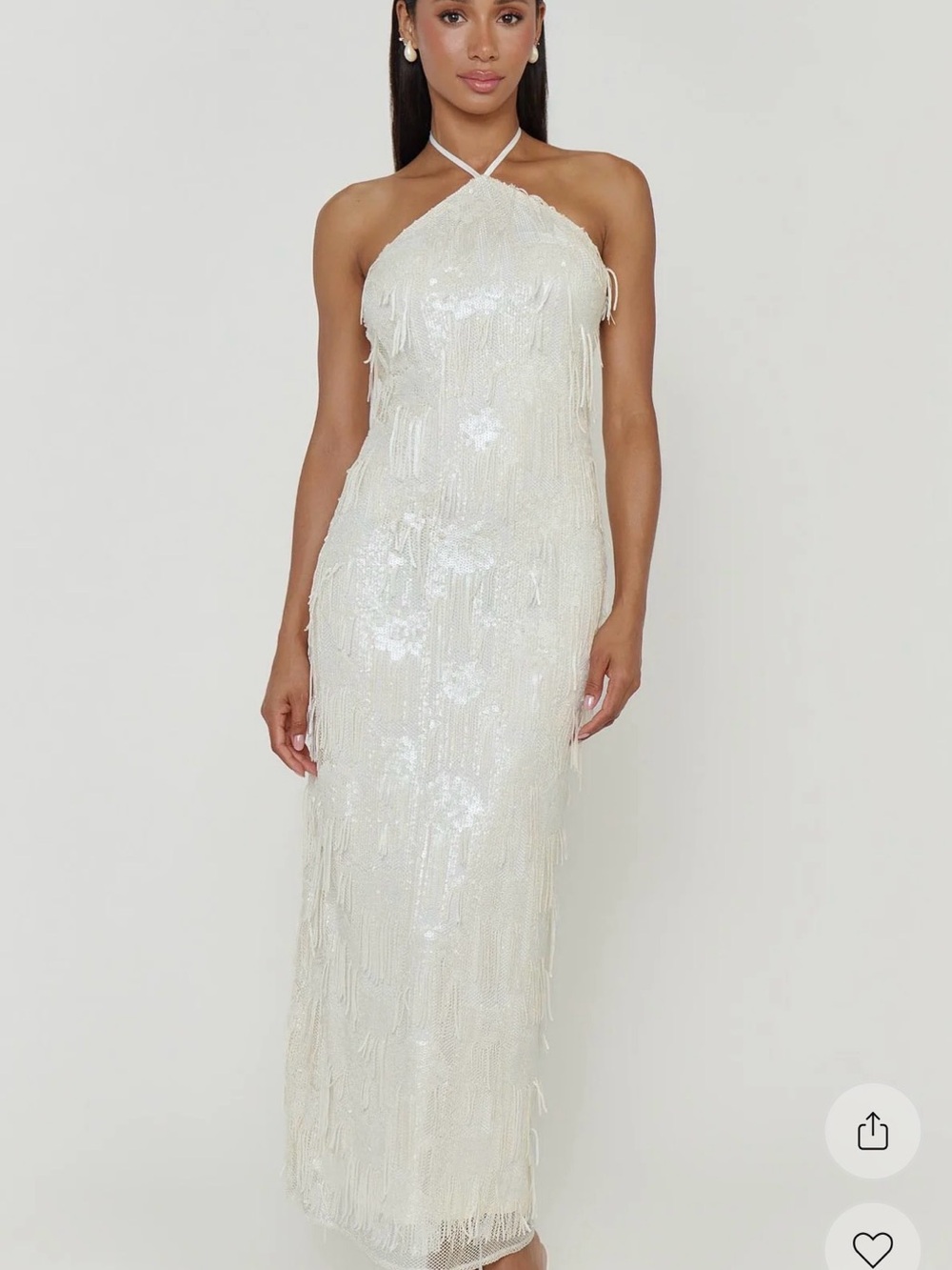 Show Me Your MuMu White Halter Sequin Fringe Maxi